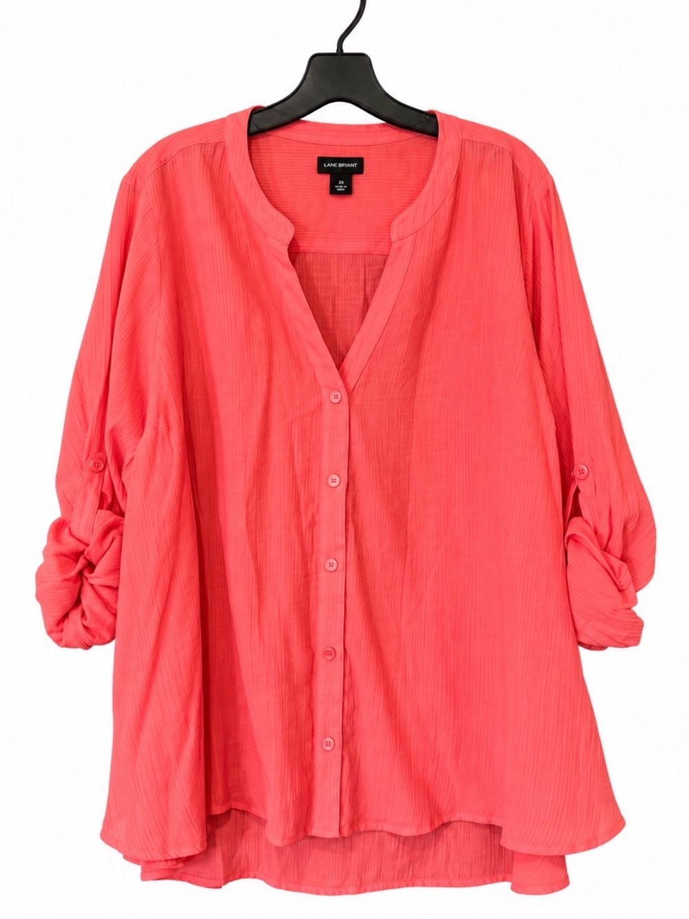 Halogen Coral Button-Front Roll-Sleeve Blouse